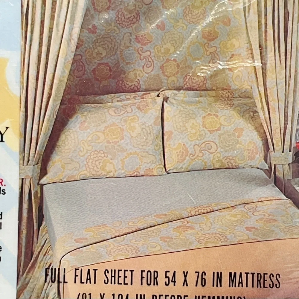 Vtg Cannon Royal Family Full Flat Sheet & Two Pillowcases String Of Pearls NOS
